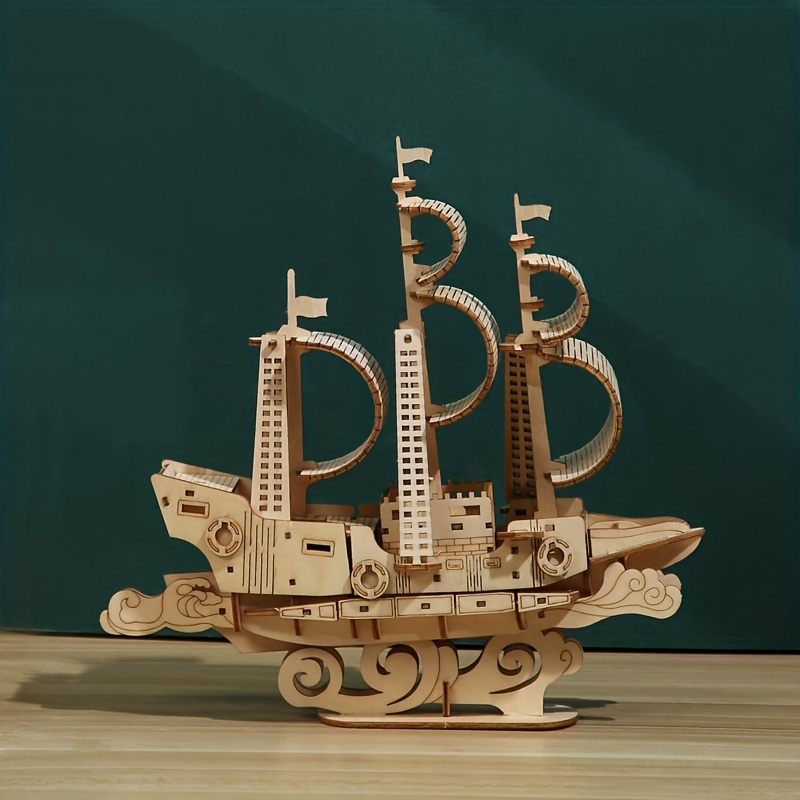 Pirate Ship Clock 3d Wooden Puzzles Adults Wooden Models - Temu