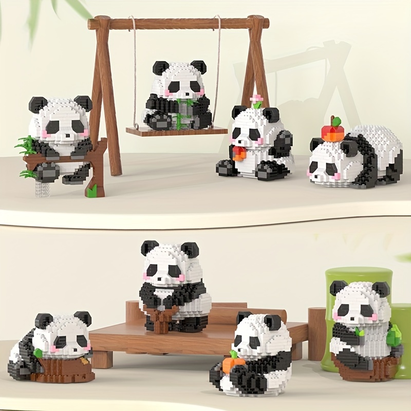 Desenhos animados panda bonito blocos de construção ano novo