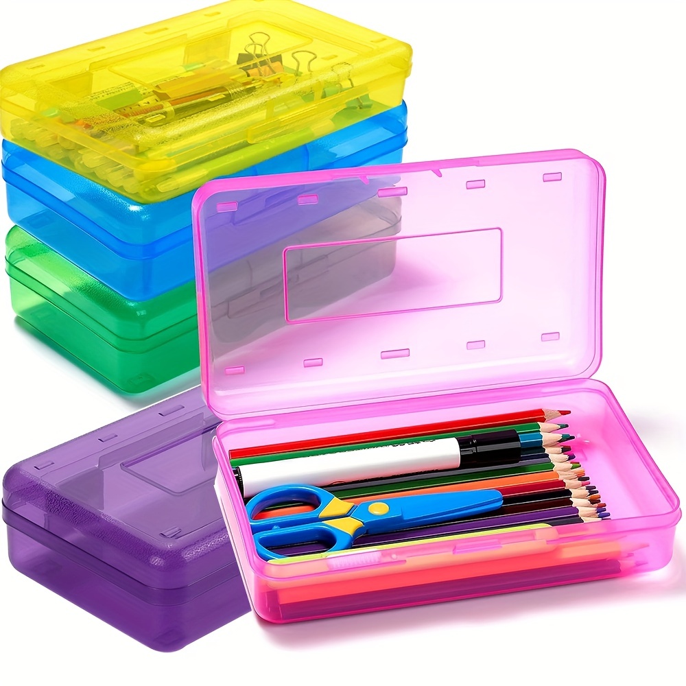 Stationery Box Large Capacity Stackable Design Anti-dirty Clear Kid Pencil  Box for School Blue Plastic