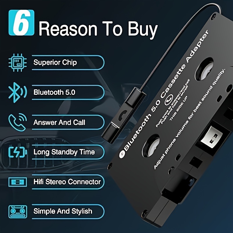 1pc Universal Cassette Bluetooth 5.0 Adapter Converter Car Tape Audio  Cassette For Aux Stereo Music Adapter