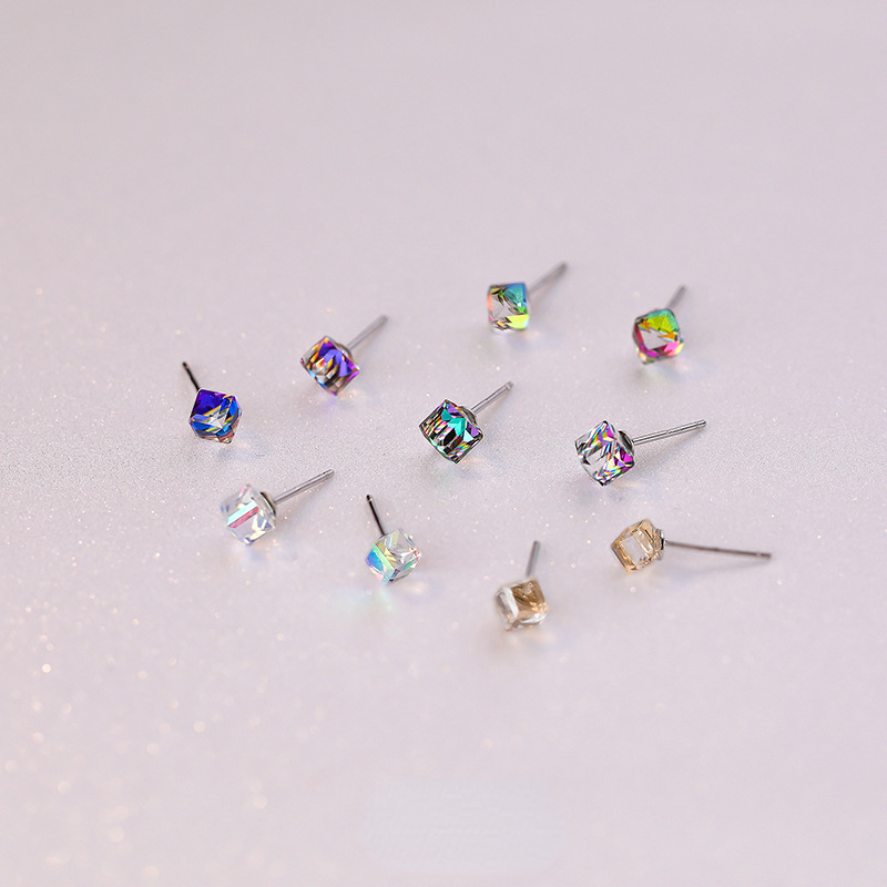 Transparent Square Zircon Earrings Crystal Clear Stud - Temu