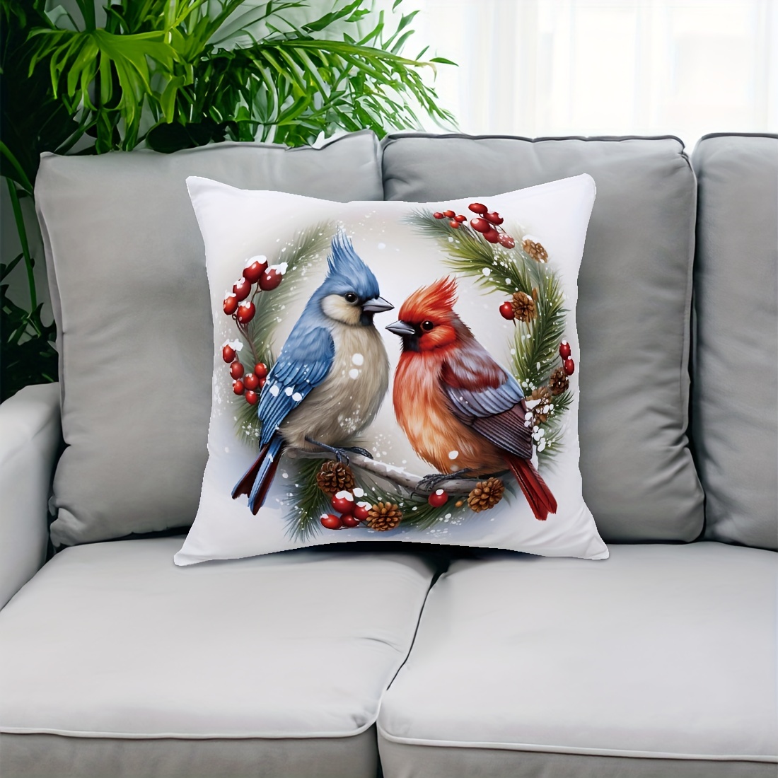 Bird Pillow Covers 18x18 Oil Painting Wildlife Birds Tree Branches