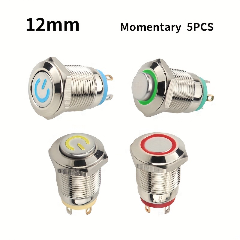 12/16/19/22mm Waterproof Metal Push Button Switch LED Light Momentary  Latching Car Engine Power Switch 5V 12V 24V 220V Red Blue) (Color : Blue  Ring