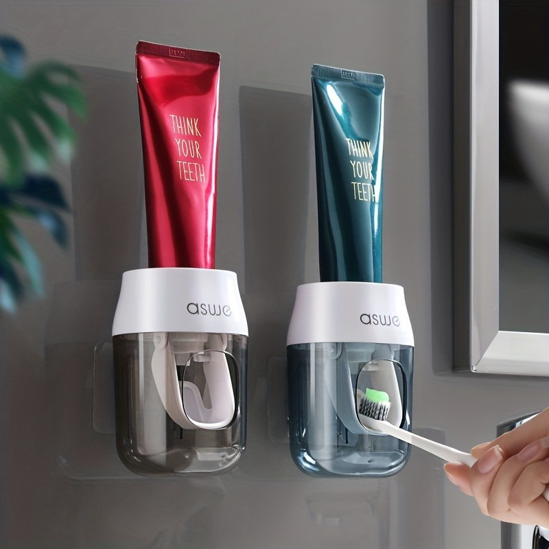  Dispensador de pasta de dientes 2 en 1, dispensador automático  de pasta de dientes, multifuncional, soporte para cepillos de dientes, kit  de exprimidor de pasta de dientes para baño, ducha, niños