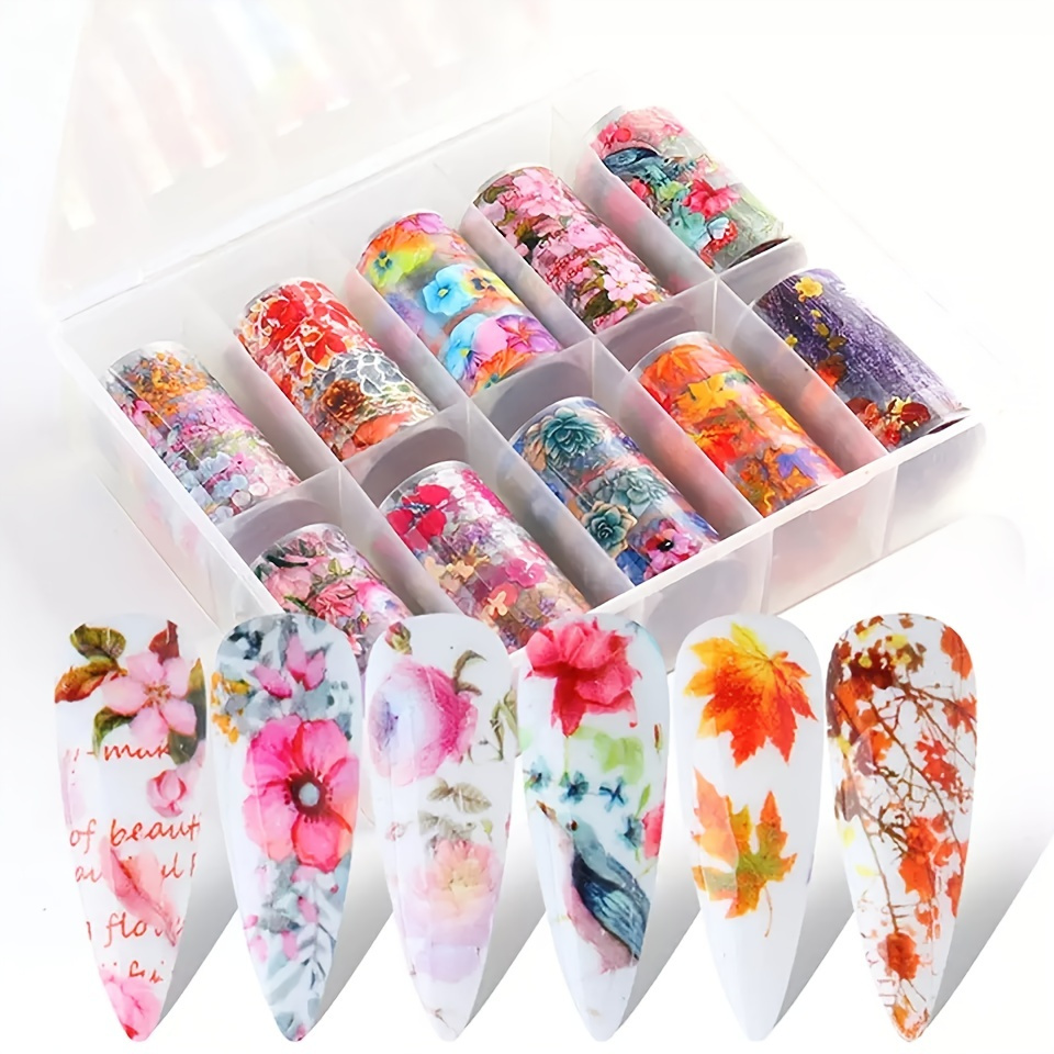 10 Sheets Retro Flower Nail Art Foil Transfer Stickers, Adhesive Nail Art  Supplies For Acrylic Nails Foil Stickers, Nails Supply Floral Manicure Tips