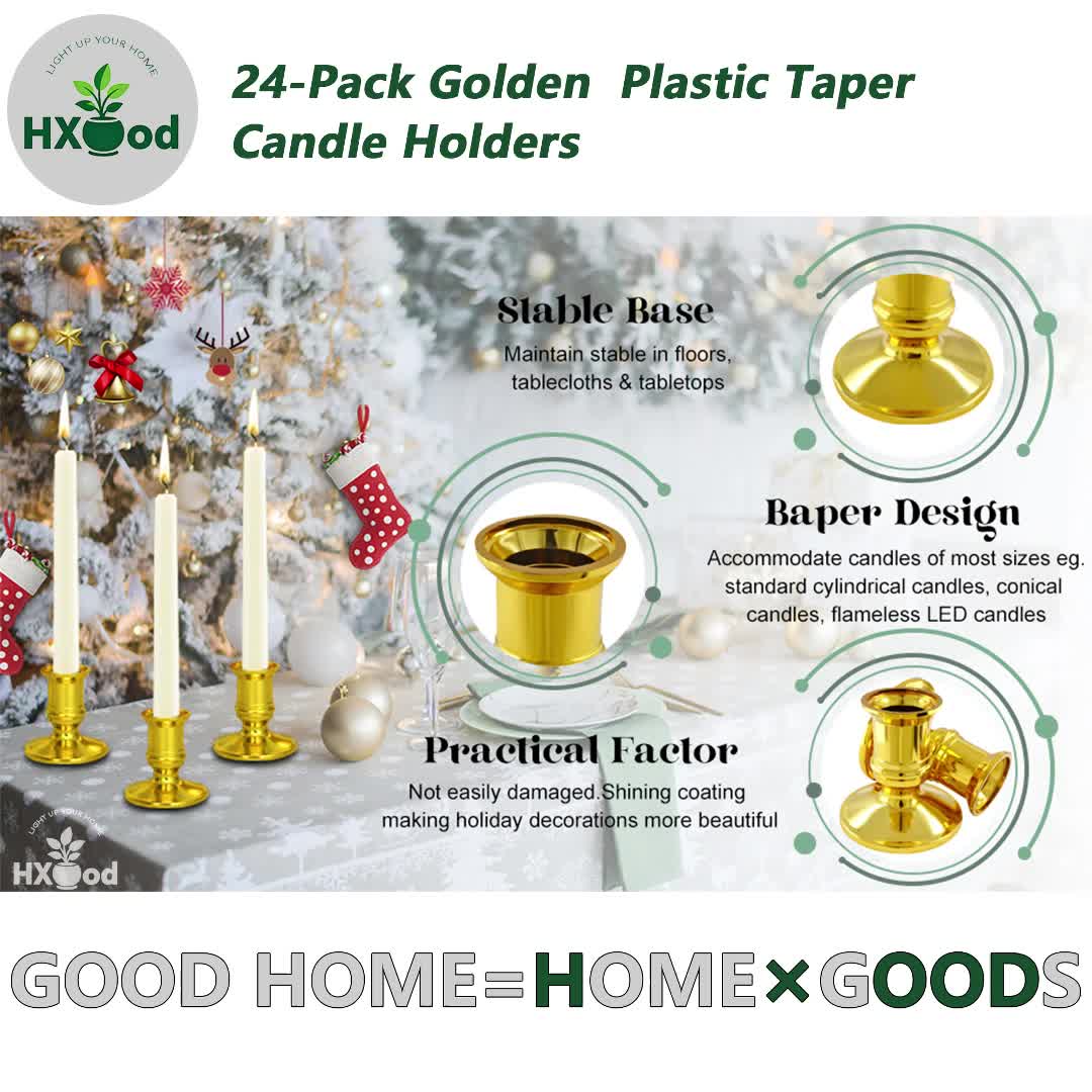 24-Pack Plastic Taper Candle Holders for Flameless Candles