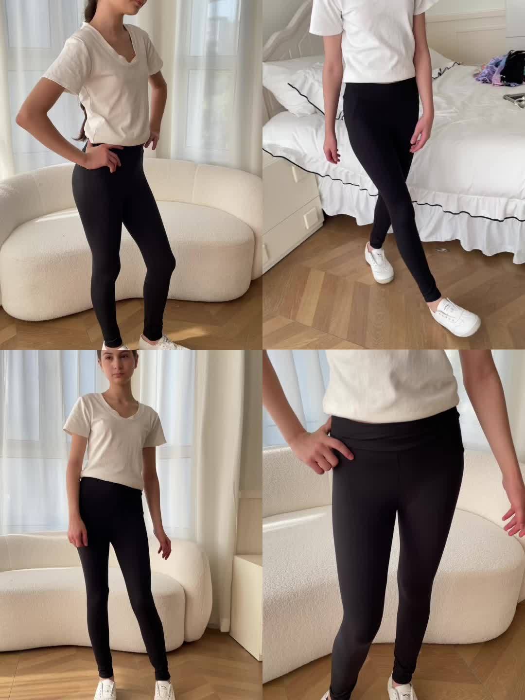 Girls' Stretch Soft High-Waist Black Leggings for Fall/Winter