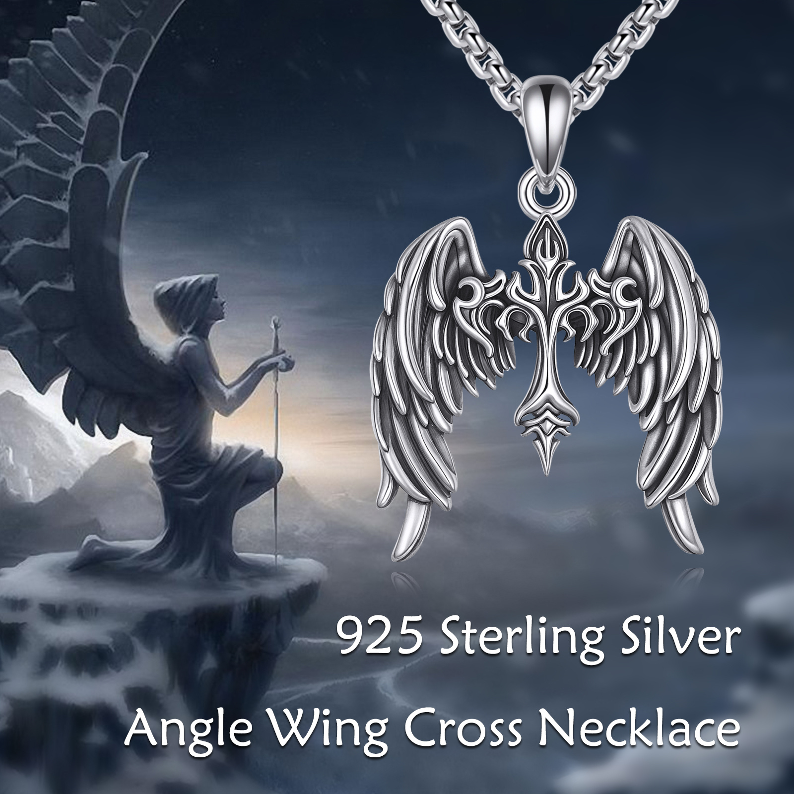Women's 925 Sterling Silver Angel Wing Cross Necklace