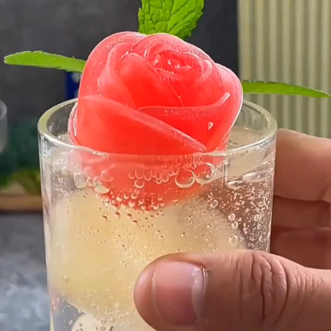 4 Cavity Rose Ice Cube Tray Cocktail Drinks Highball Dessert