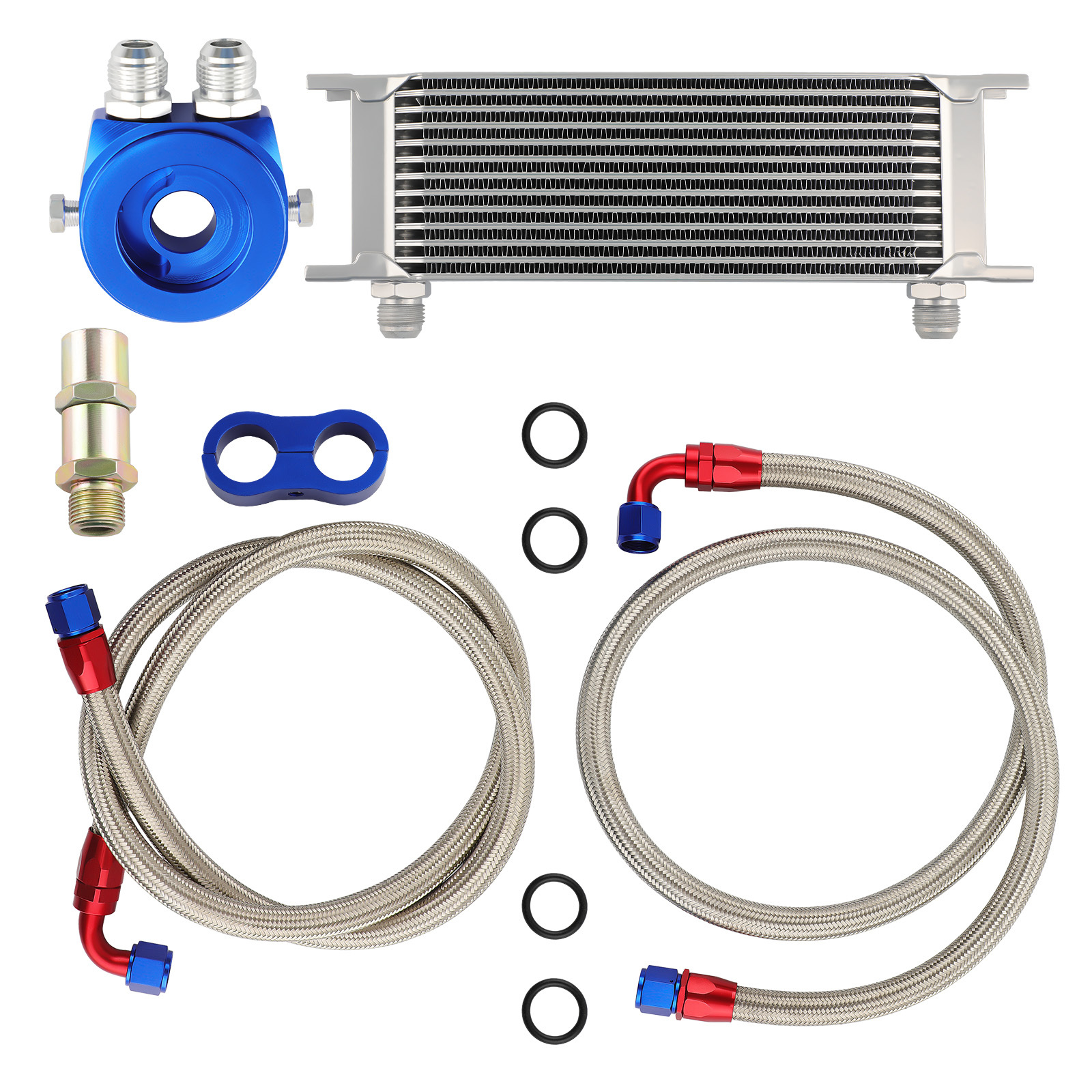 Brand New Universal 13 Row Oil Cooler With Oil Lines And M20 Filter Adapter Kit In Silver