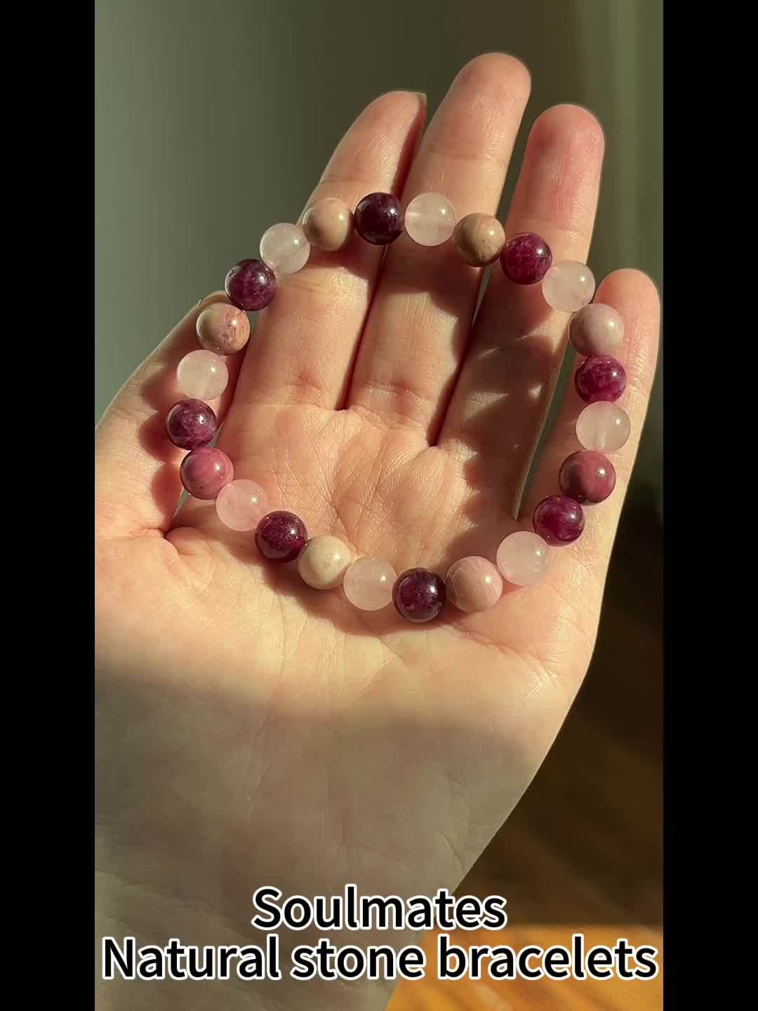 Women's Handmade Rhodonite, Garnet & Rose Quartz Natural Stone Bracelet