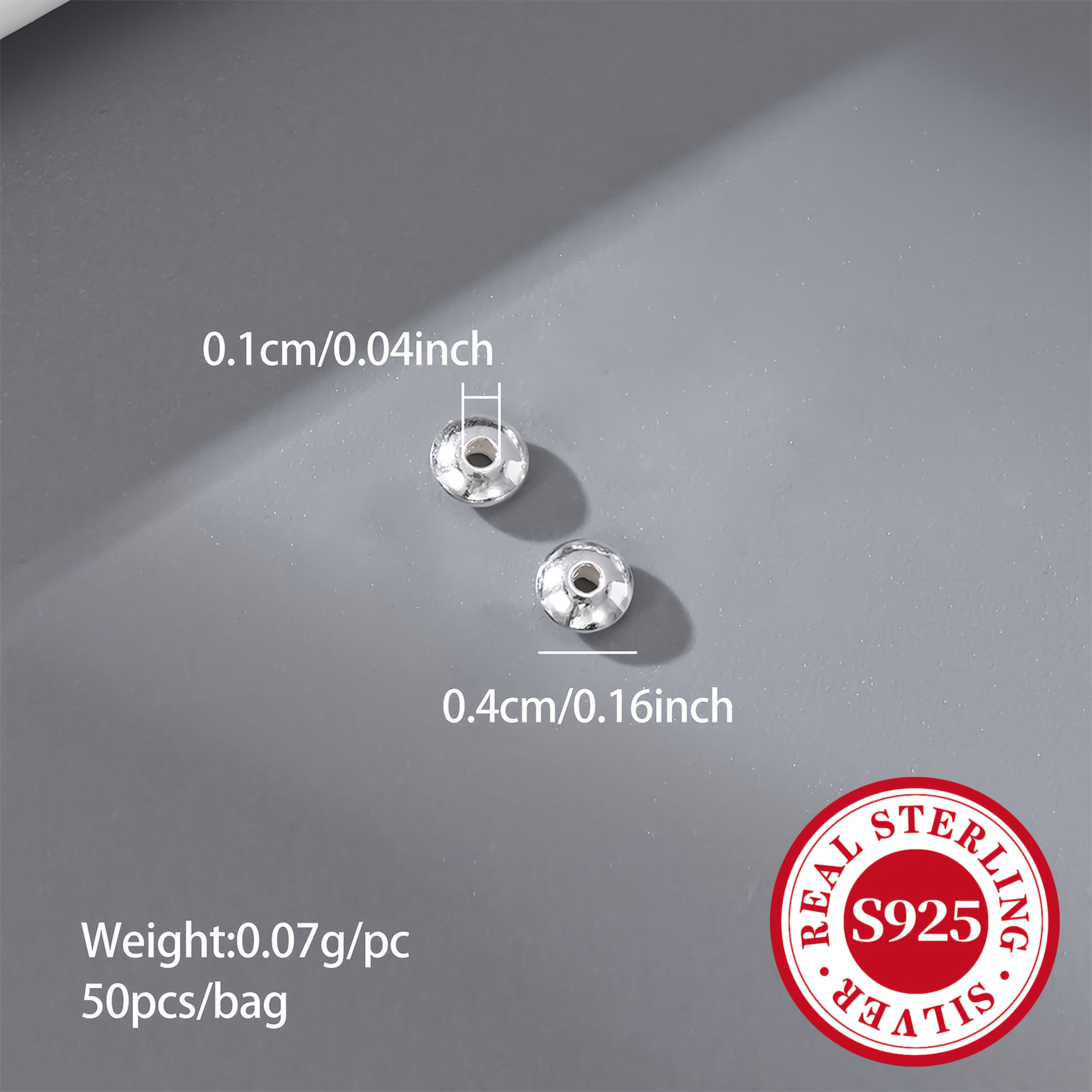TEMU 50pcs/pack S925 Silvery 4mm Ufo Spacer Beads Diy Bracelet Jewelry Materials
