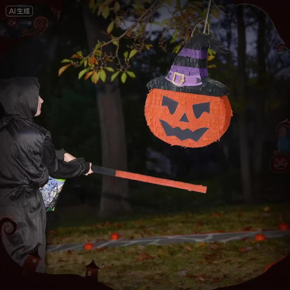 Halloween Pumpkin Piñata with Red Ribbon for Parties