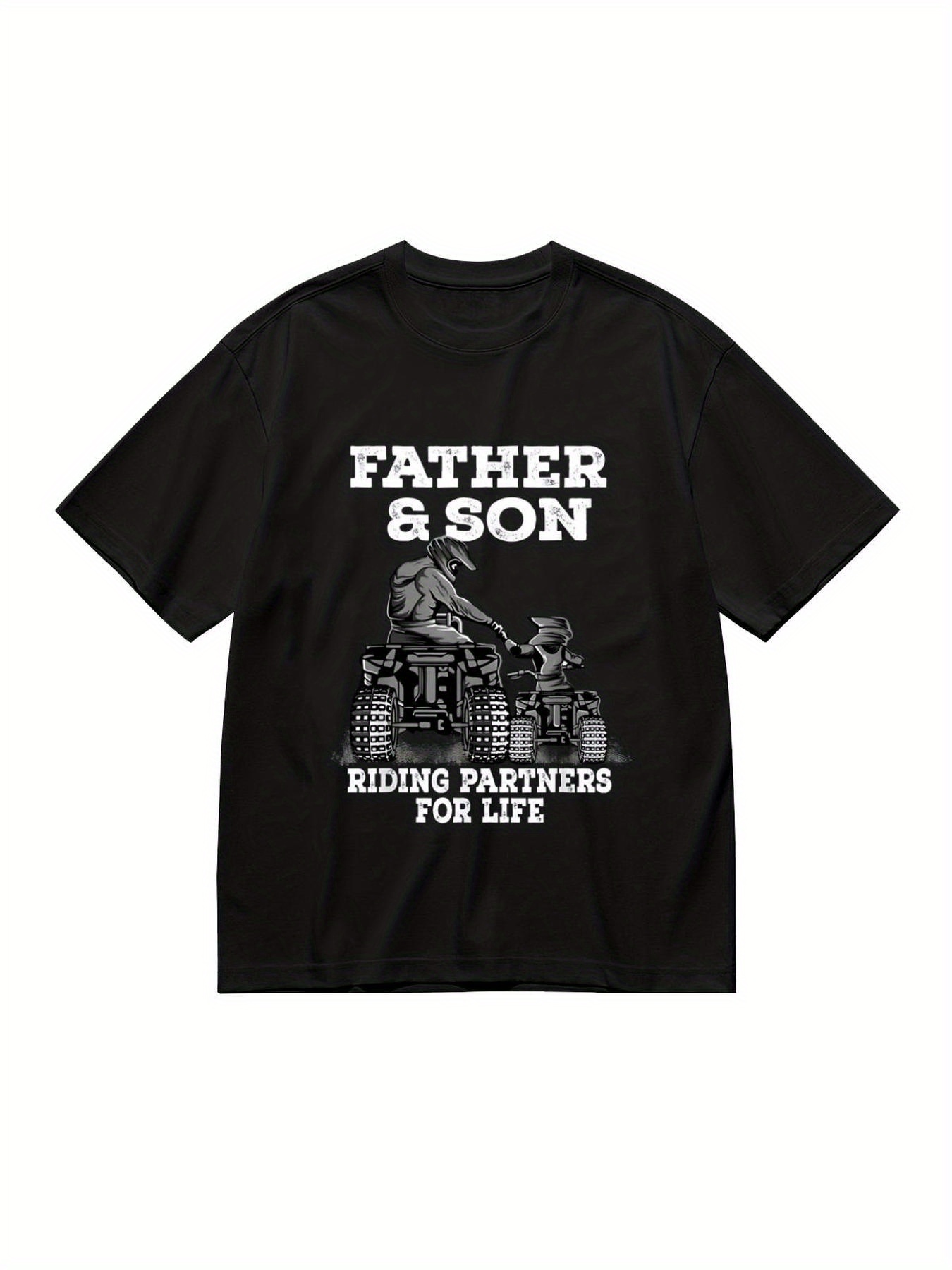 men s   riding     graphic t-shirt - heavyweight 180gsm crewneck tee, black with white     - dad and son bonding gift for  , birthday father s day present, outdoor activities, short sleeve shirt,   tee,  , motorcycle lovers 0