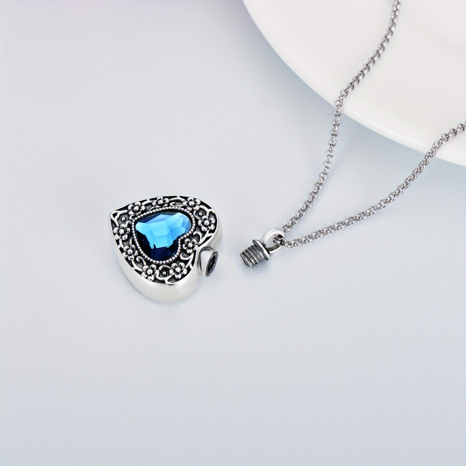 Flower Heart Urn Necklace for Ashes, Sterling Silver