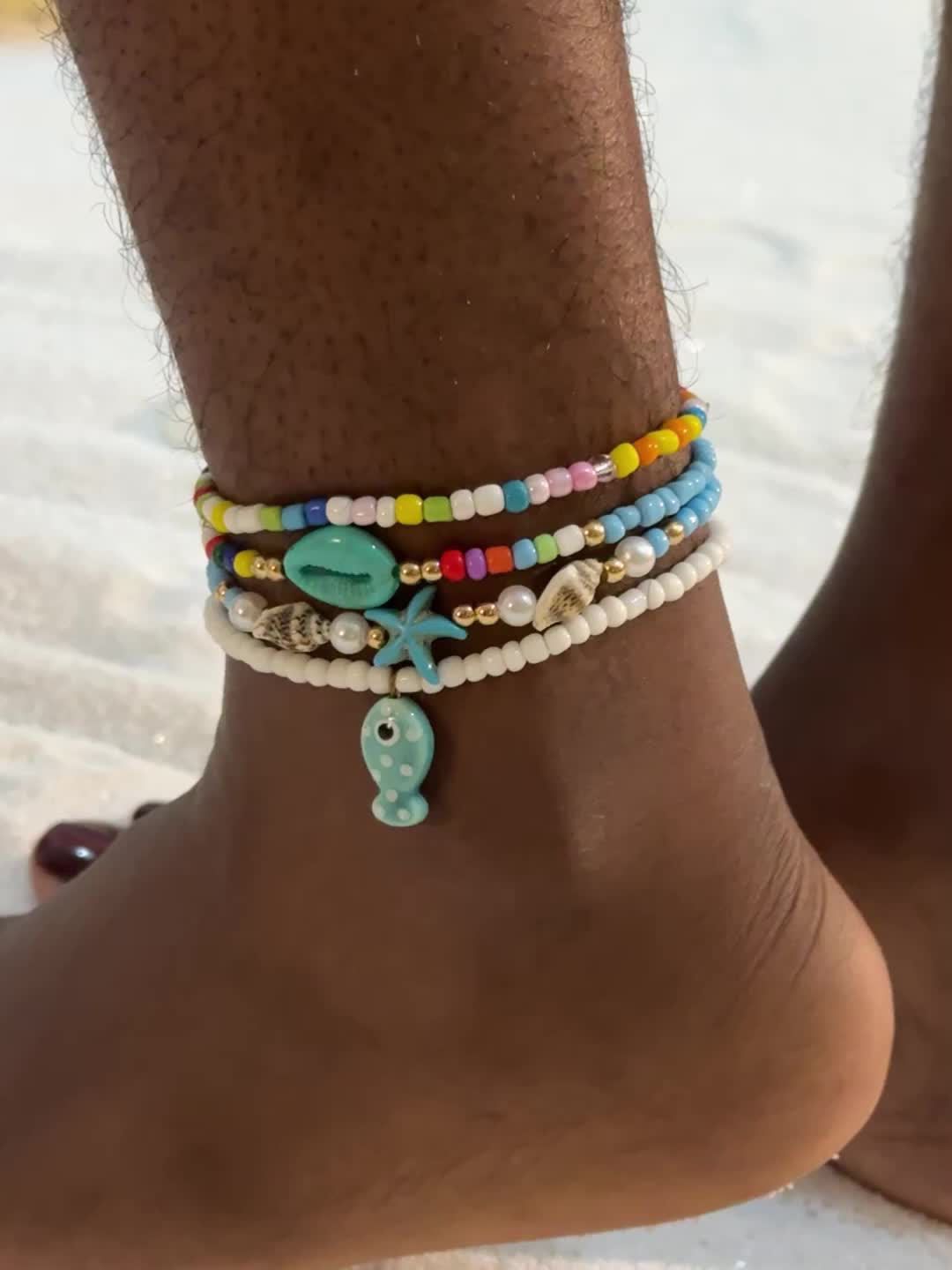 Beach Style Rice Bead and Shell Anklet Set for Women Dance Party