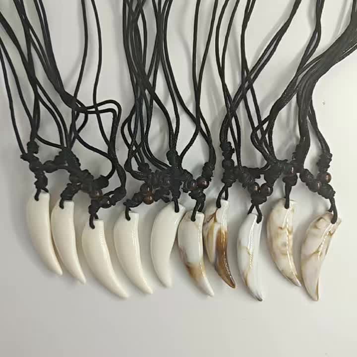 2pcs Vintage Wolf Tooth Necklace Set, Ethnic Style Gift