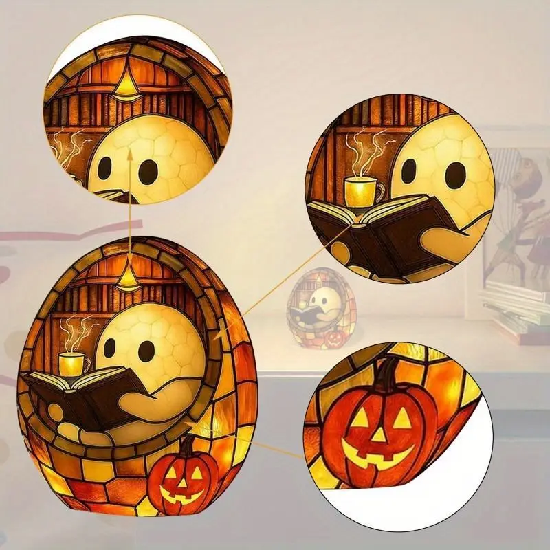 halloween reading light cute led book night light with ghost reader shape portable battery powered bedside lamp no sockets required book fans party decorations resin material usb powered adjustable brightness book decor festive lighting design durable plastic Product details 8