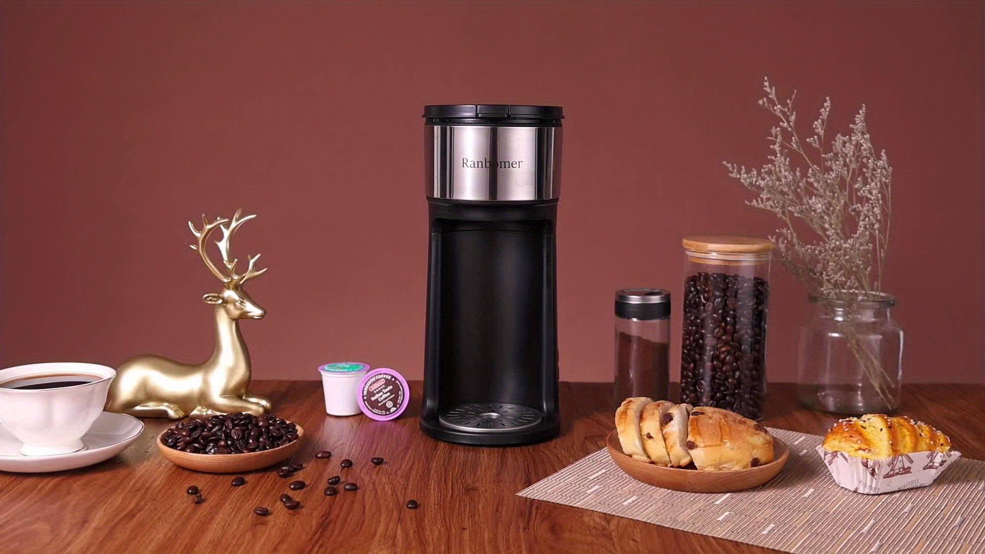  JAVASTARR Cafetera con molinillo integrado, molinillo de café y  máquina todo en uno, cafetera de grano a taza, capacidad de 12 a 15 onzas,  tecnología de presión de vapor de 12