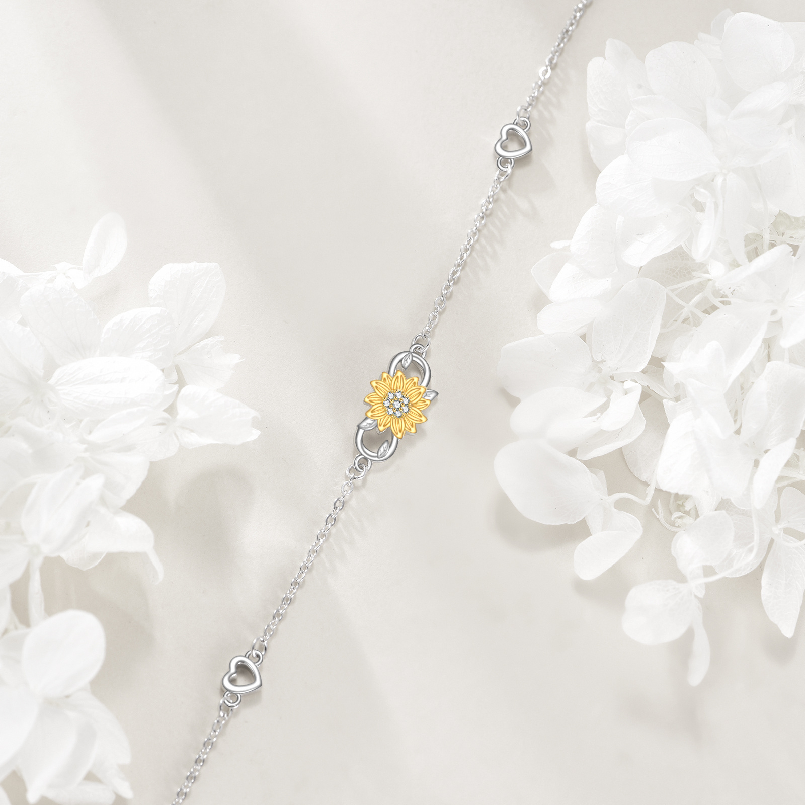 Sunflower Bracelets Sterling Silver Infinity Sunflower Bracelet Heart Link Brace