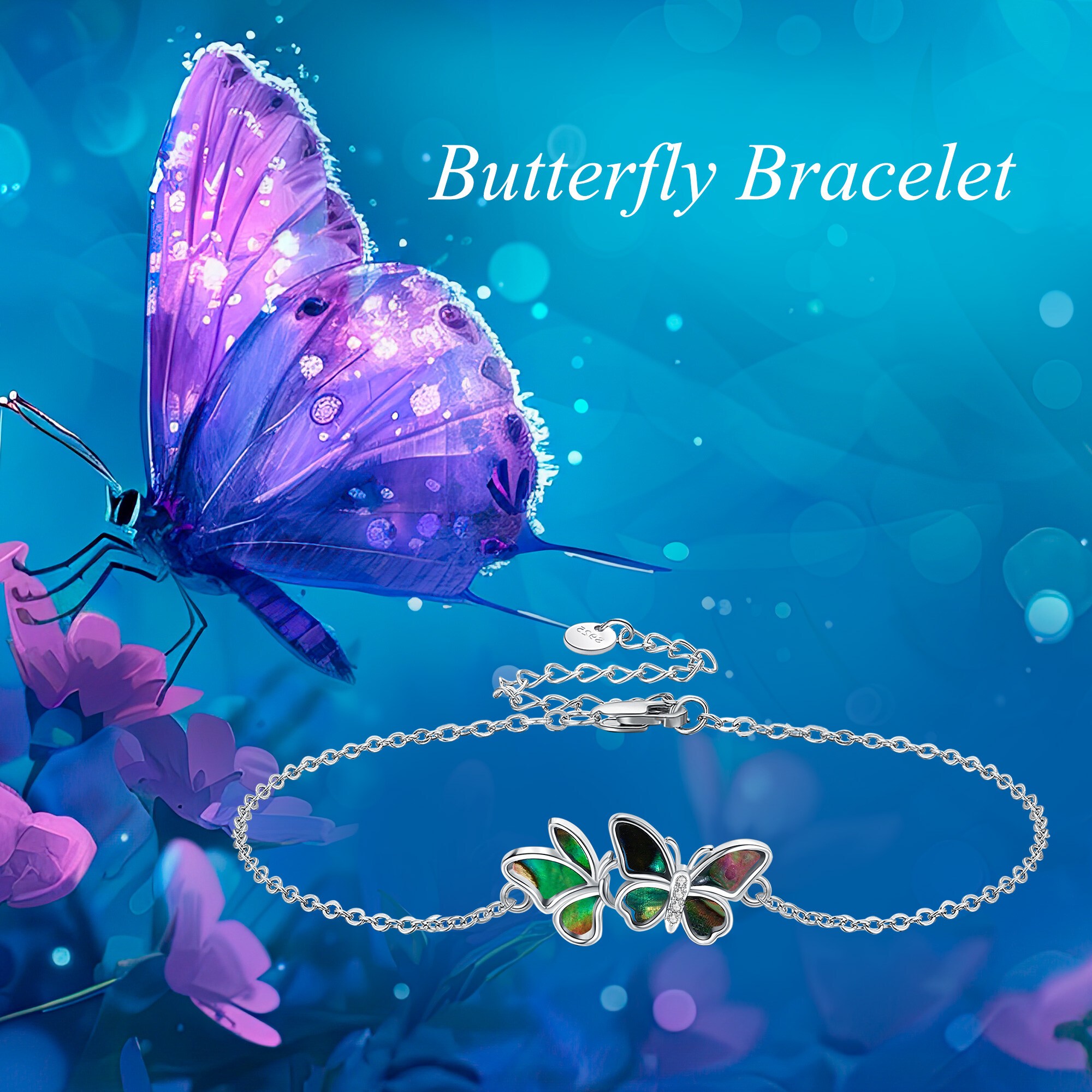Sterling Silver Abalone Butterfly Bracelet for Women