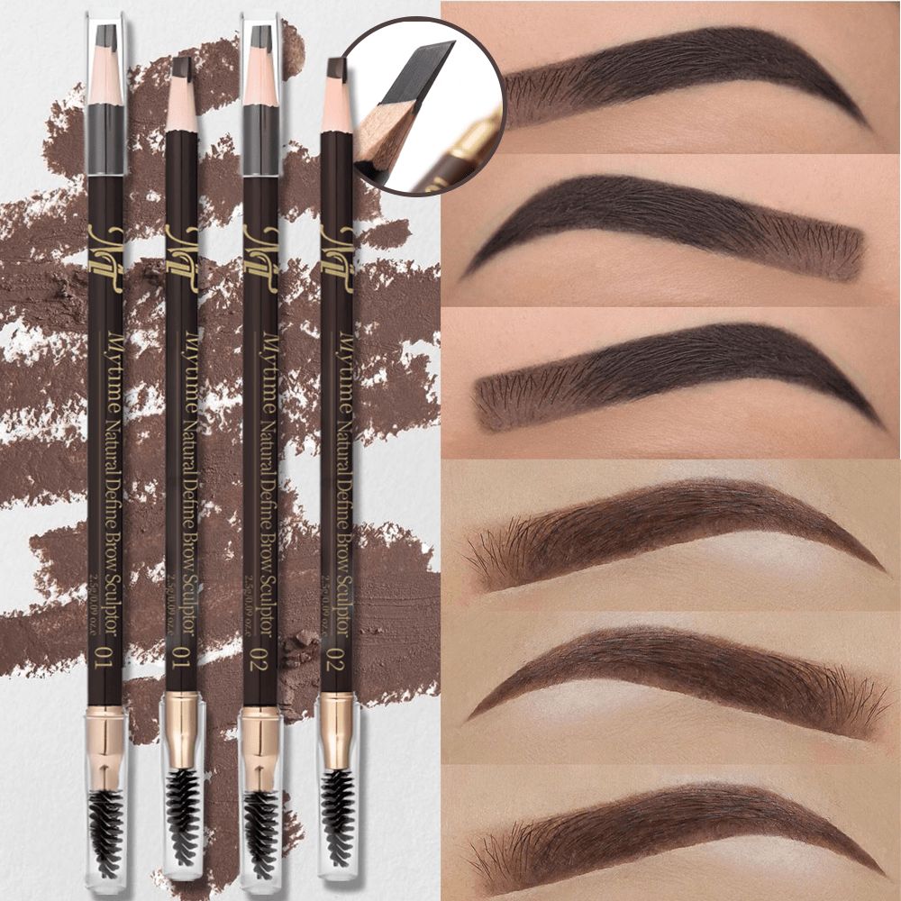 TEMU 2pcs Dark Brown Waterproof Makeup Brush Makeup Kit, Medium Brown, Dual-sided Brow Brush, Fine Tip, Shaping, Defining, Filling Eyebrow Makeup -