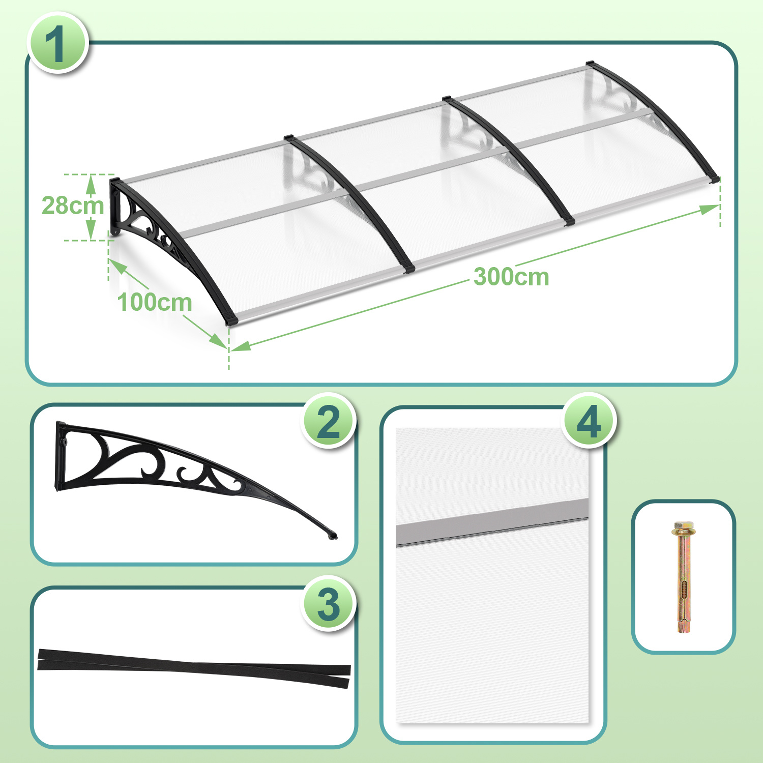 Entrance Door Awnings, Suitable For Entrance Doors, Transparent 1pc Awnings, 1pc Awnings