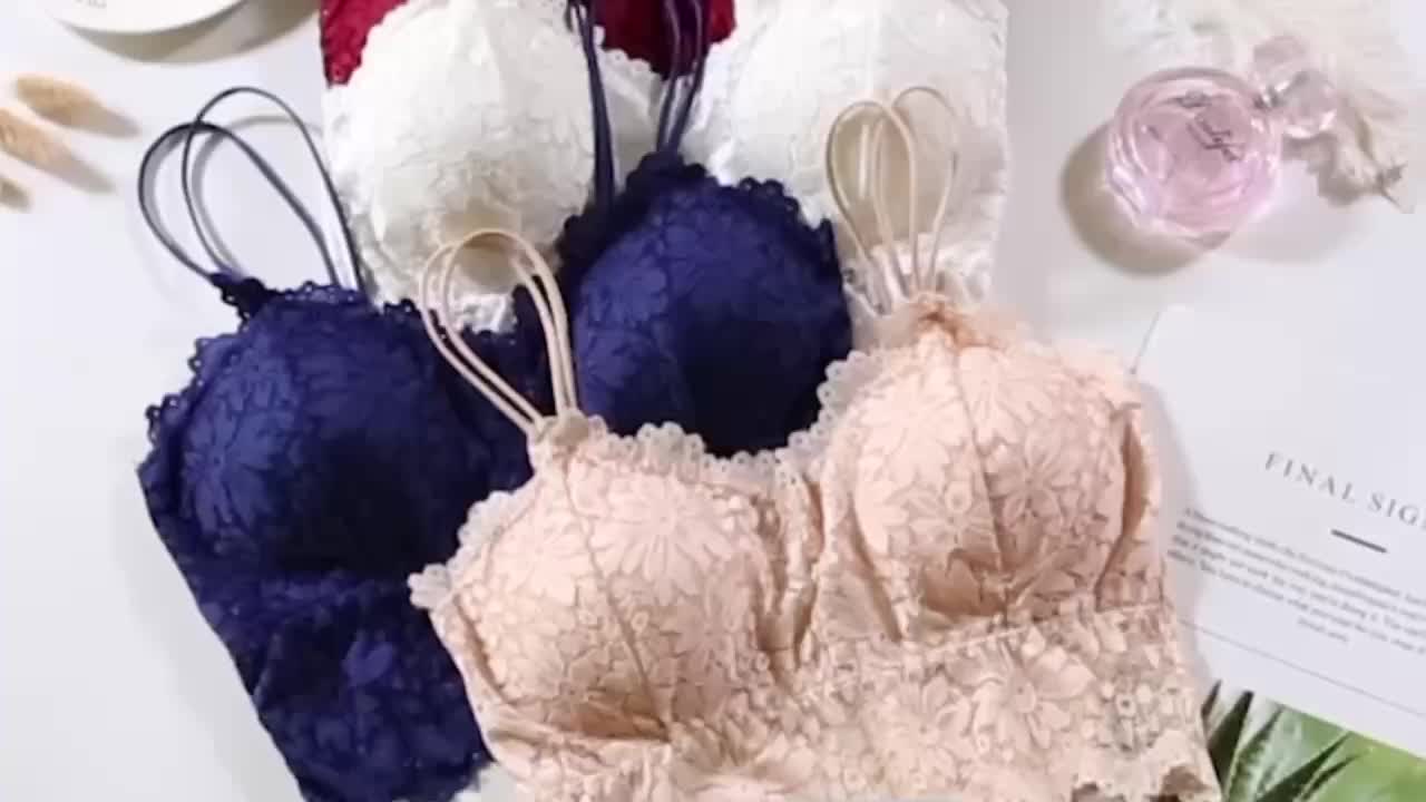 Tiny Flower Lace Trim Soft Cup Wirefree Bralette, Bras