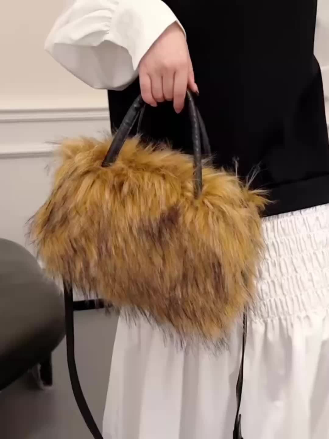 Yardenfun Flauschige Umhängetasche Aus Kunstpelz Mit Perlenkette – Große Plüsch Handtasche Für Herbst & Winter, Elegant & Geräumig – Ideal Für Partys & Besondere Anlässe