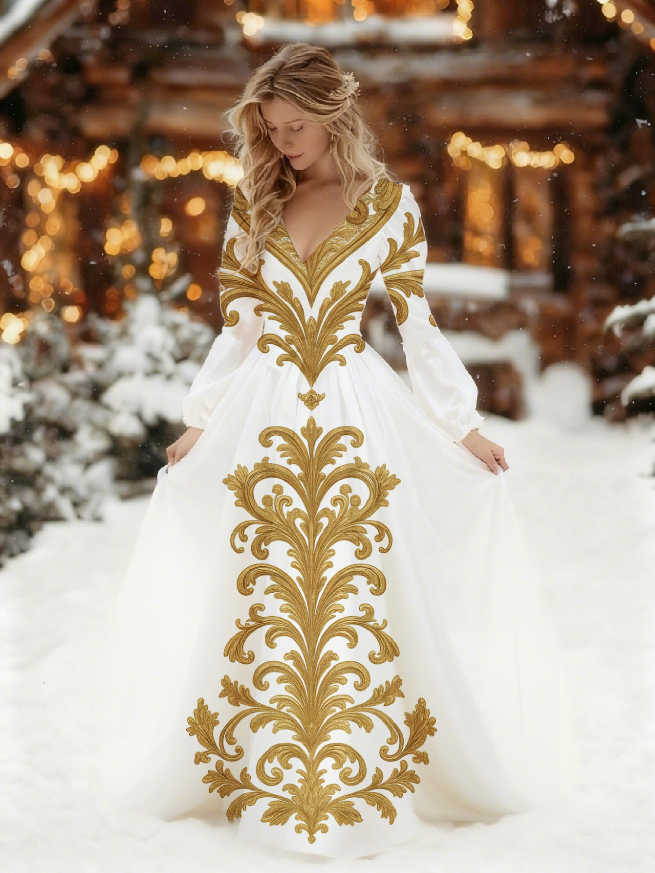 white wedding dress gold embroidery Elizabeth K GL3654 Bridal Gown main image 0