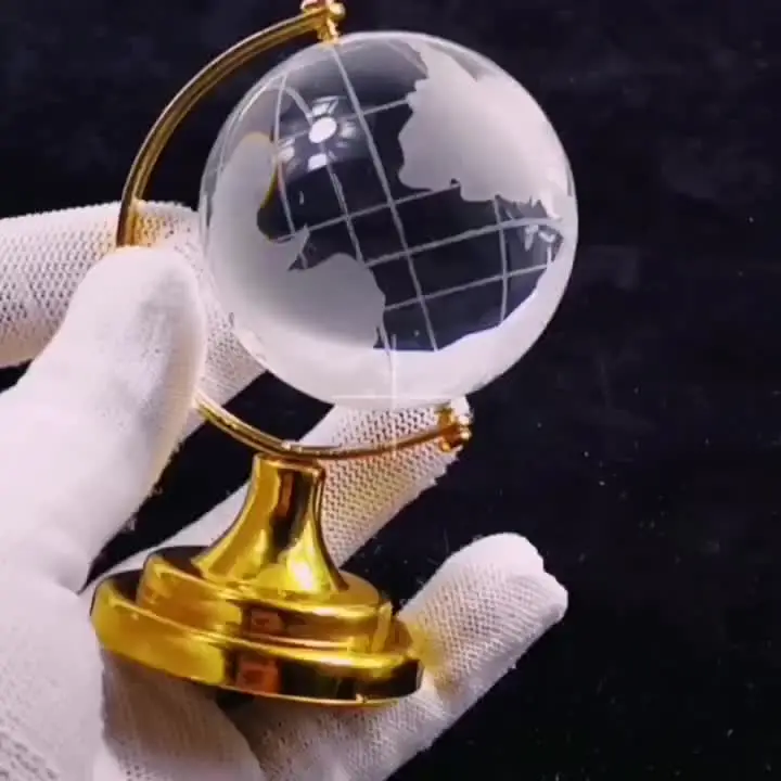 1pc, mini globe de cristal (5,08 cm), boule de verre de terre avec support  en métal de 8,89 cm de haut, monde de boule de cristal clair, décoration de