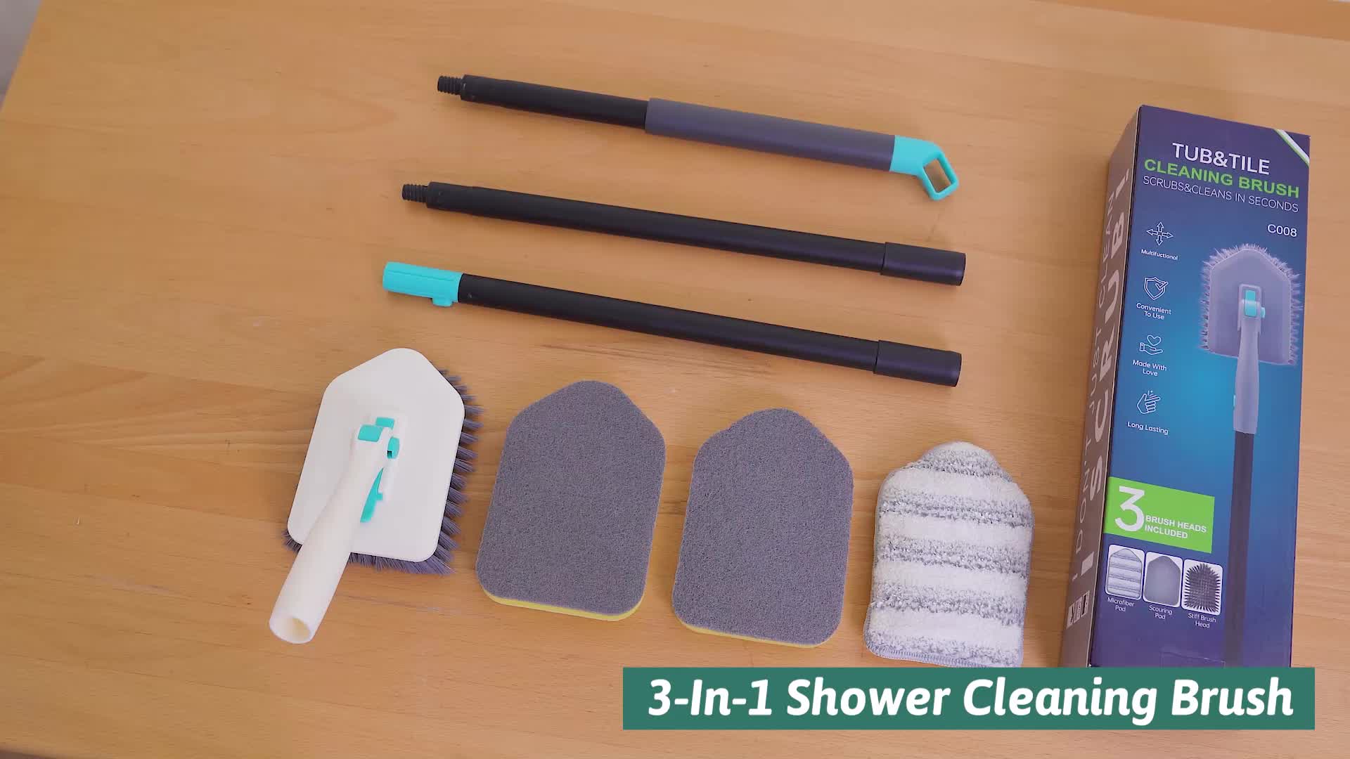 3 In 1 Shower Cleaning Brush Long Handle Bathroom Scrubbing Tile Adjustable