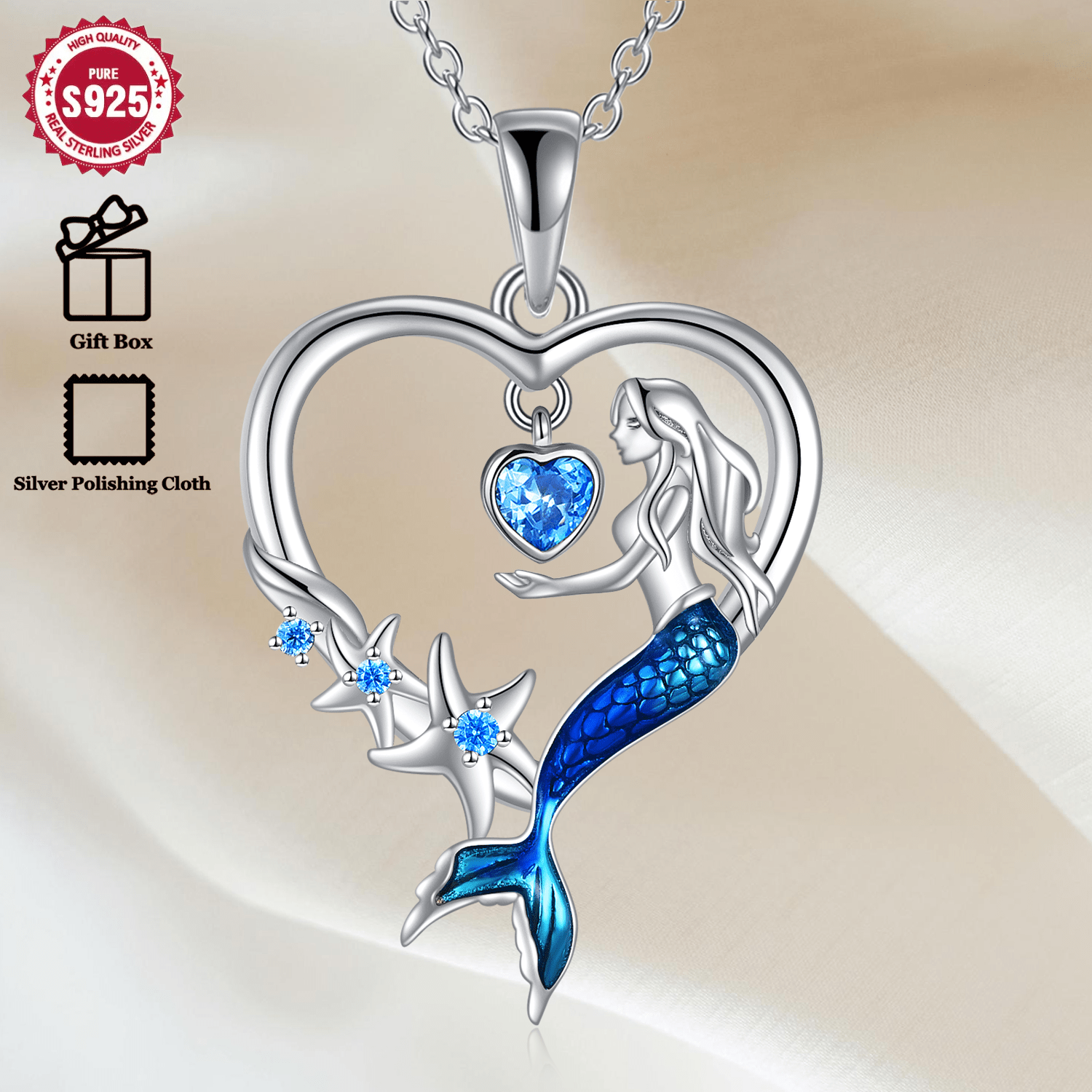 DAYLINLOVE Mermaid Gifts 925 Sterling Silver Mermaid Pendant Necklace Mermaid Jewelry For Women Girls