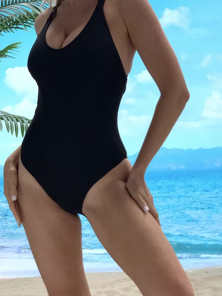 Ocean Blues Women's Black High Cut Low Back One Piece Swimwear