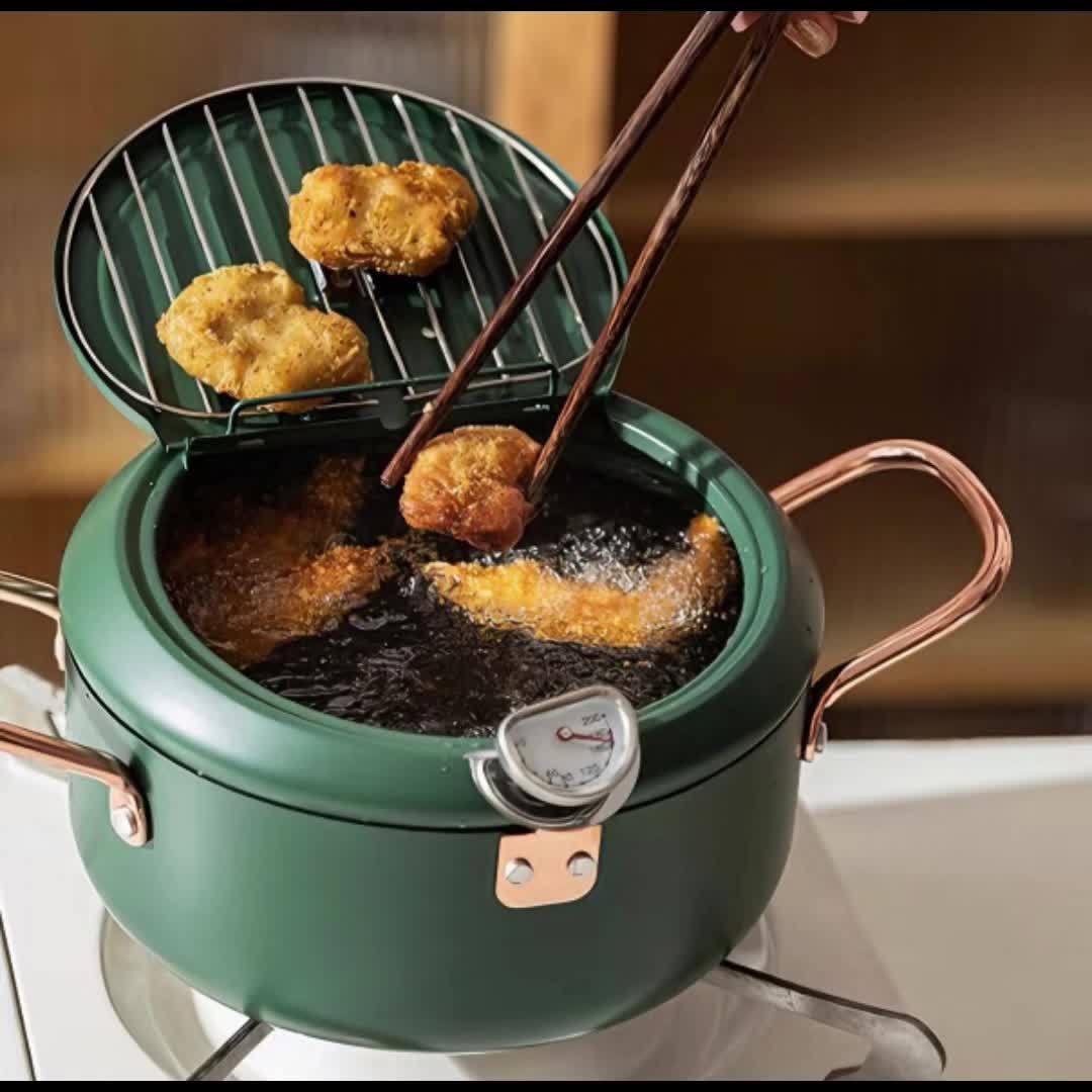 1pc Japanese Tempura Deep Fryer With Fahrenheit Thermometer, Non-stick  Carbon Steel Deep Fryer For Tempura/chicken/fish/shrimp, Easy To Clean,  Green Large Tempura Flat Bottom Pan, Free Shipping For New Users