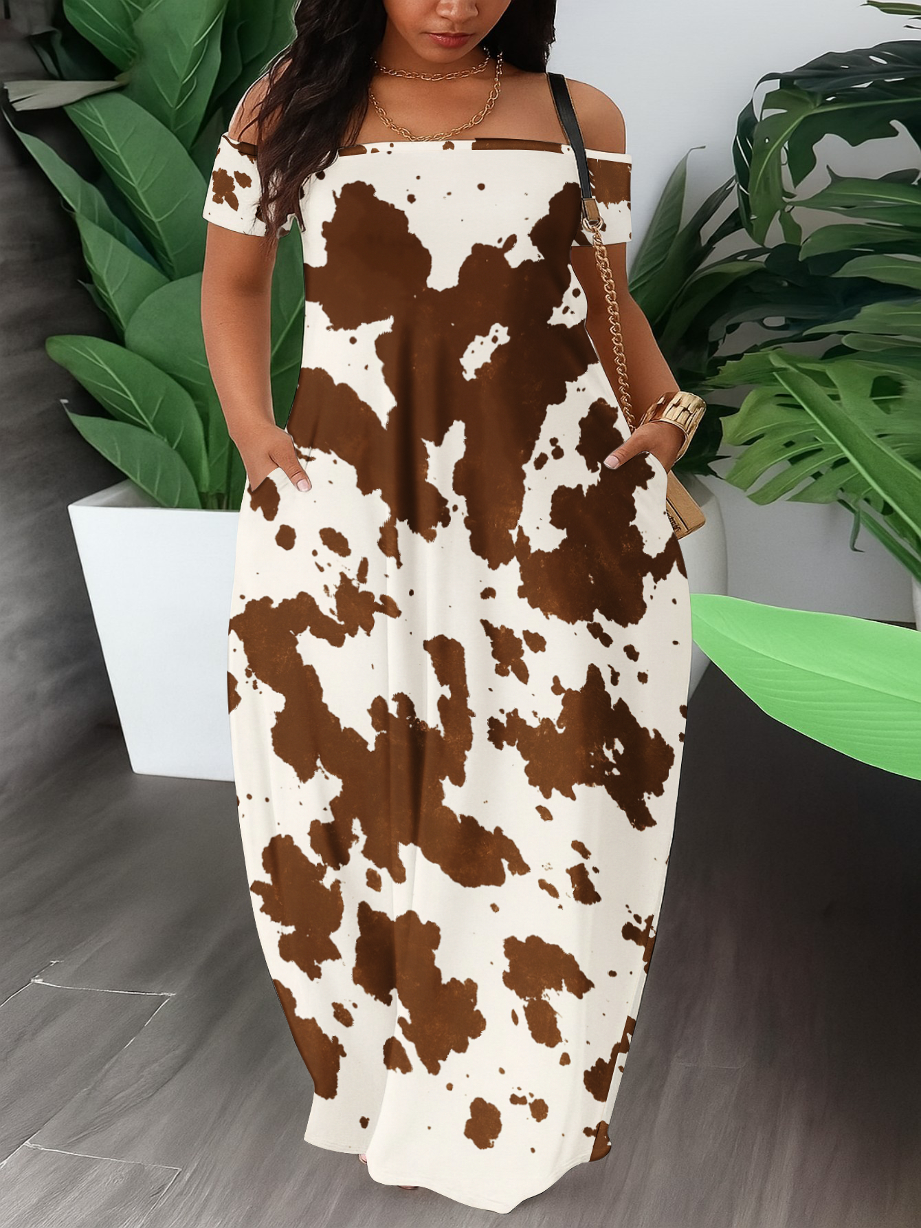 fitted lace wedding dress Alessia Animal Print Maxi Dress Ivory/Taupe / L