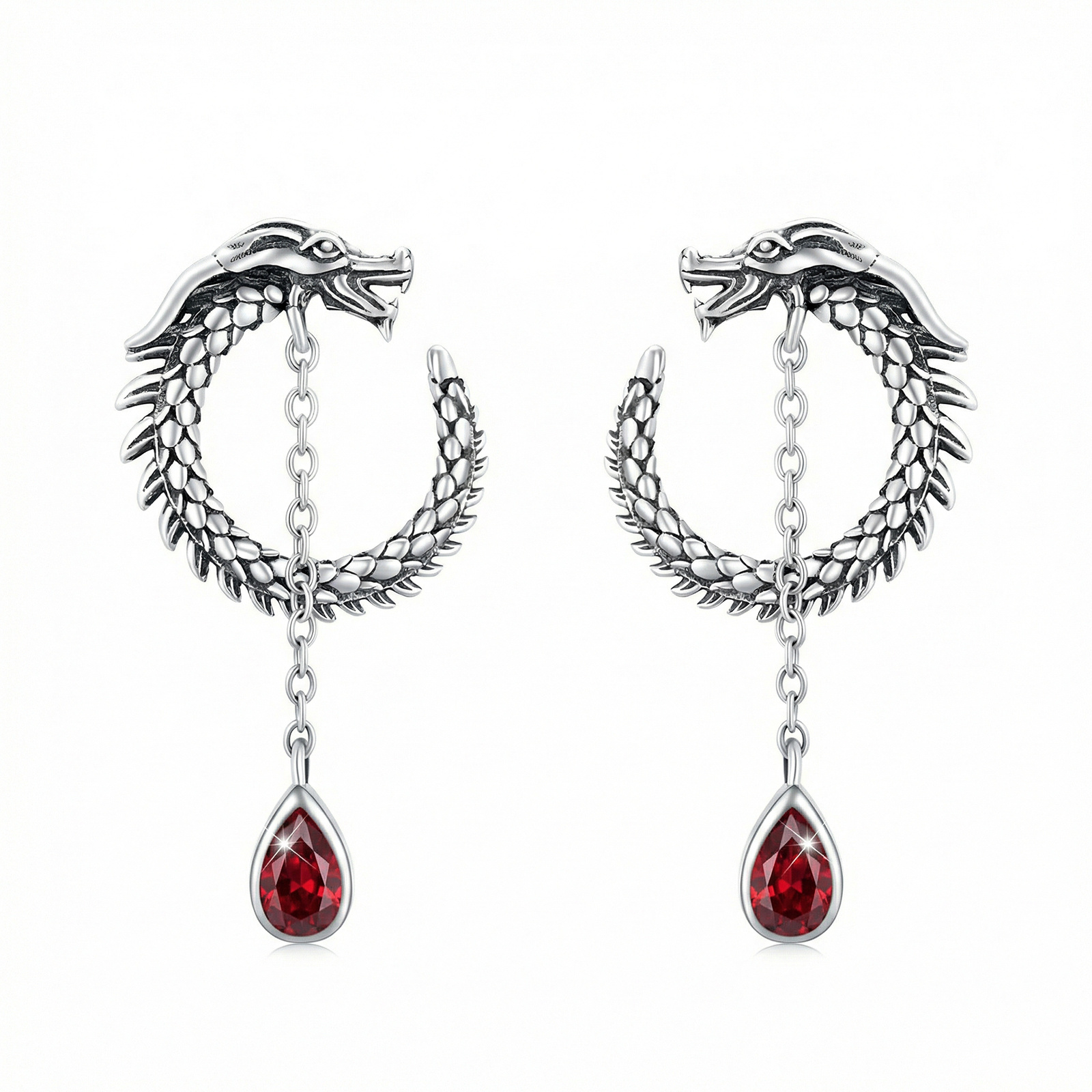 Image of Dragon Earrings 925 Sterling Silvery Water Drop Earrings Oxidized Dragon Stud Earrings Synthetic Zirconia Stud Earrings Hypoallergenic Jewelry Gifts For Women And Men