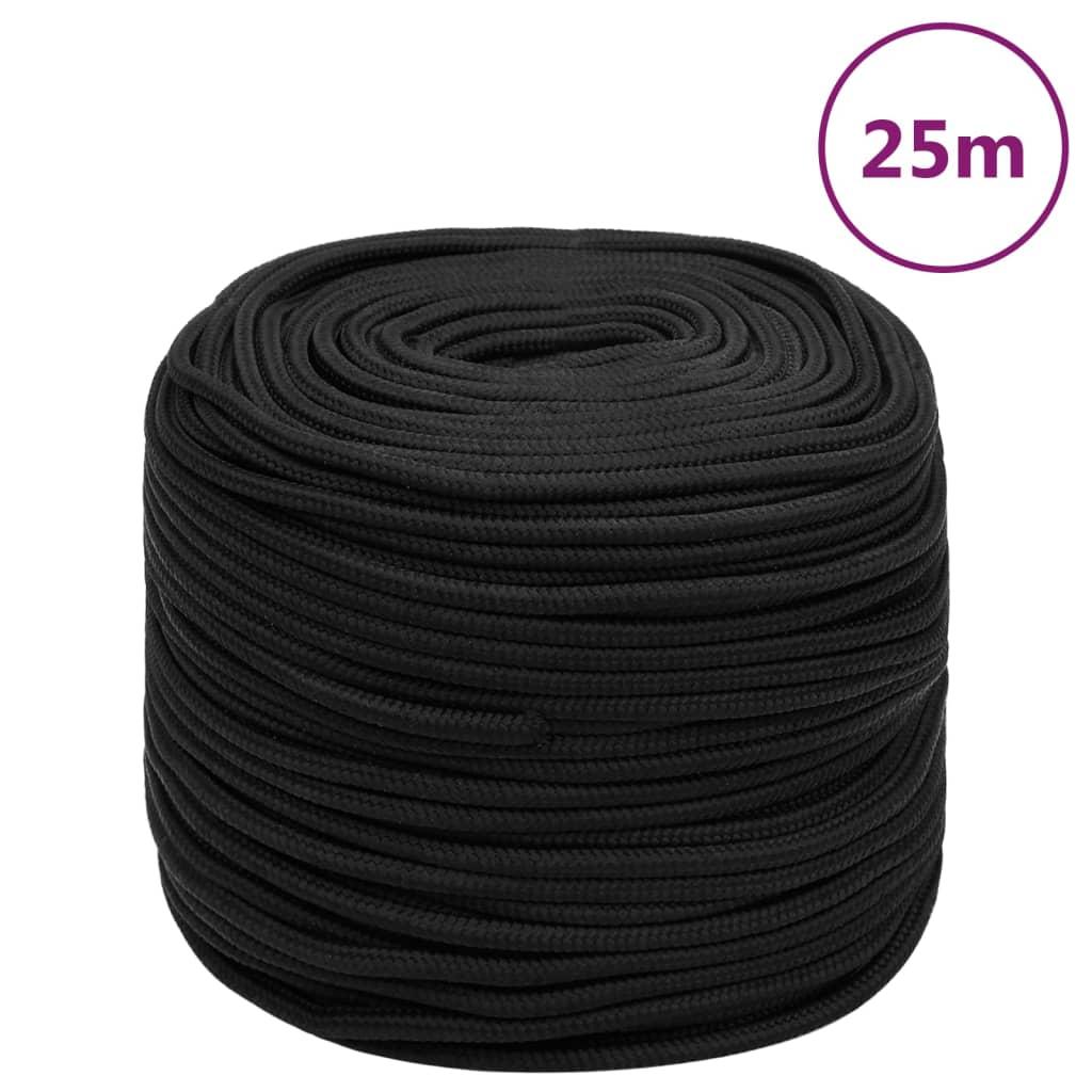 Boat Rope Full Black 6 Mm 25 M Polypropylene For Camping, Sailing, Hauling, Clothesline, Boating, Kayaking, Fishing, Garden And Workshop