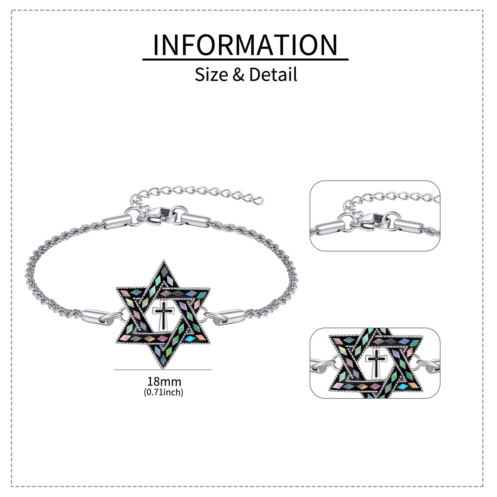 Sterling Silver Star of David Bracelet Cross