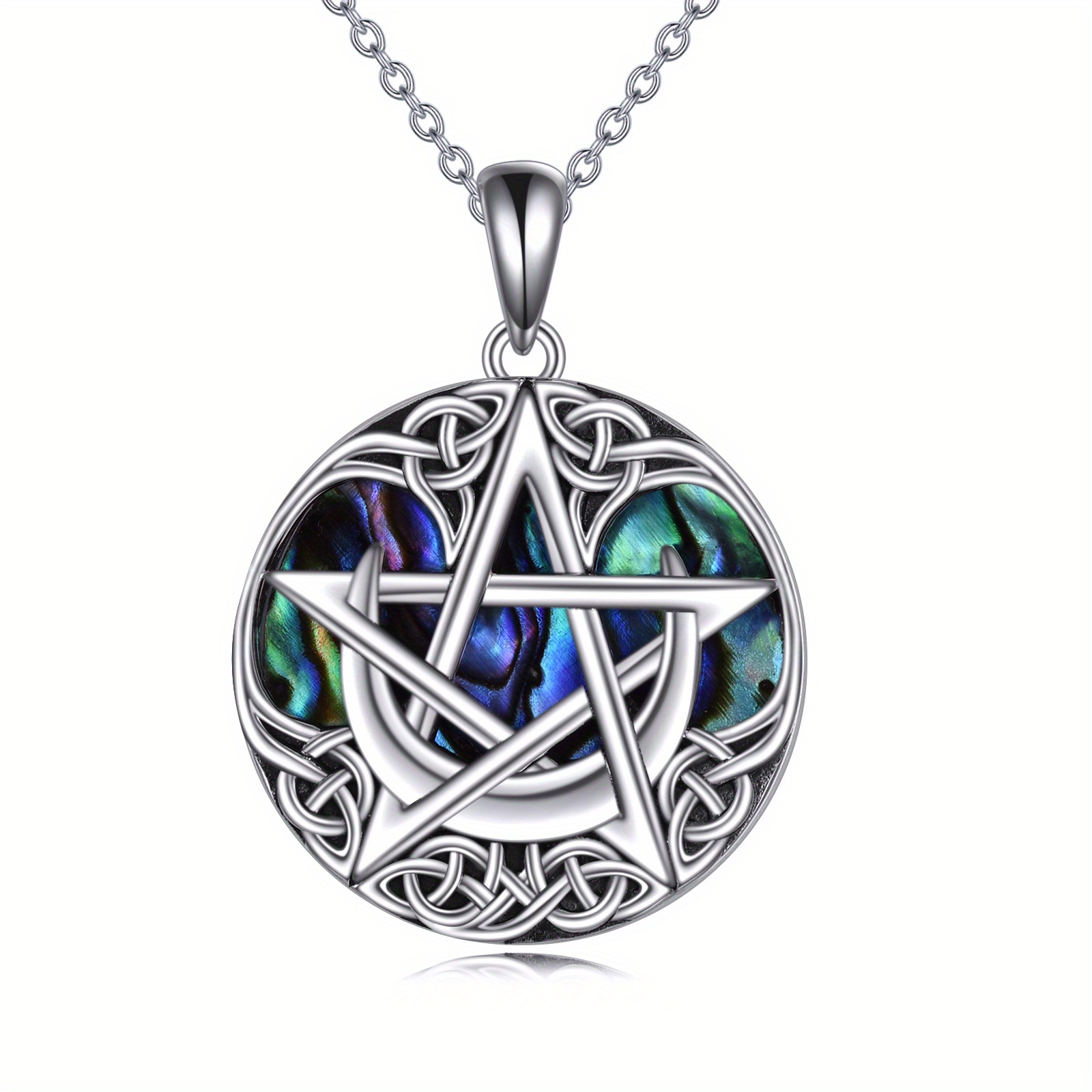 Wiccan Pagan Pentagram Necklace with Moonstone Pendant Gift