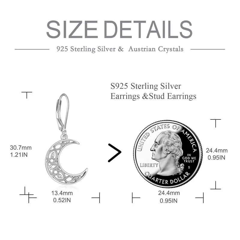 womens celtic style moon earrings 925 sterling silvery crescent pendant jewelry with intricate star patterns casual attire or gifting moon jewelry Product details 5