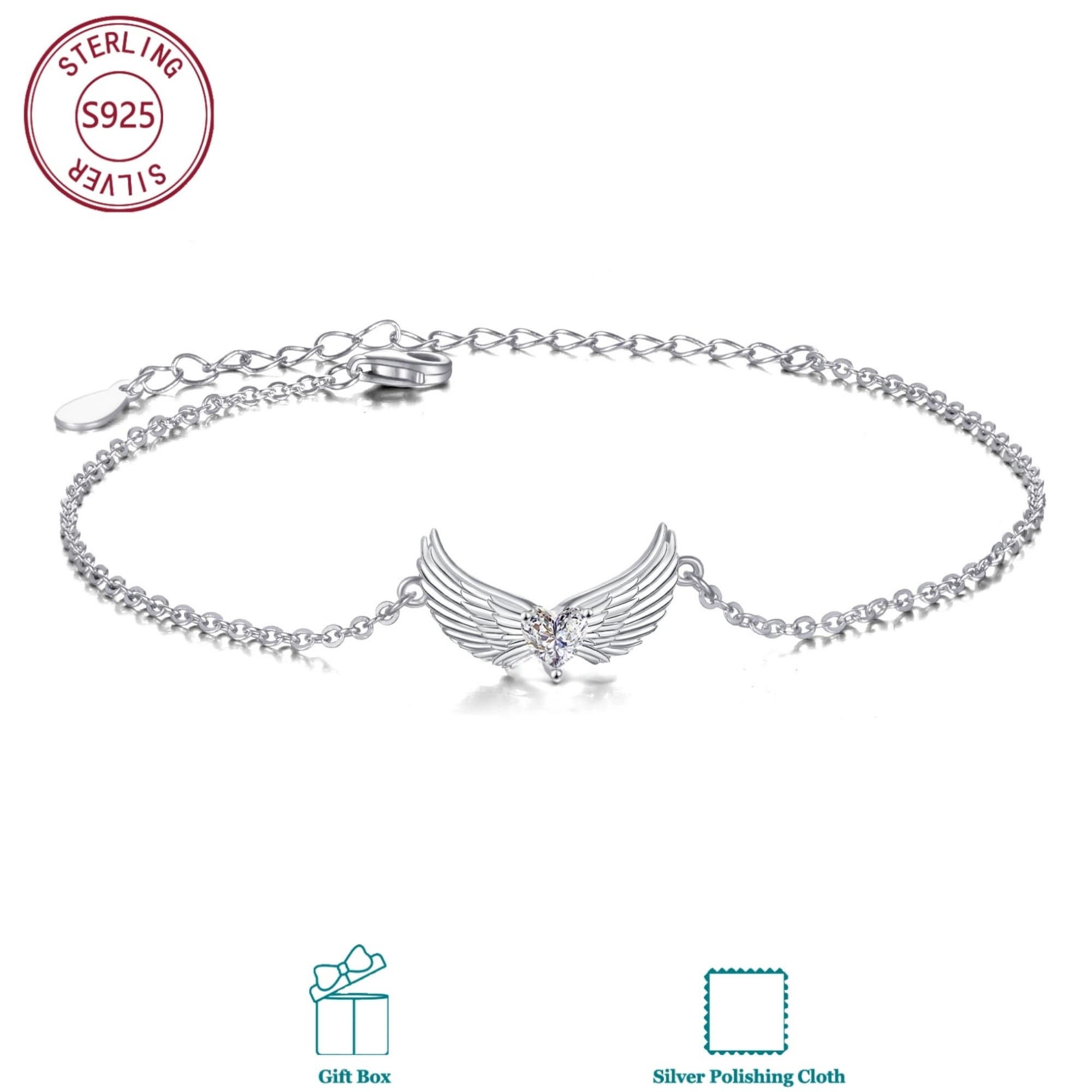 925 Sterling Silvery Synthetic Zirconia Wing Bracelet, Daily Wear, Birthday Gift For Family &