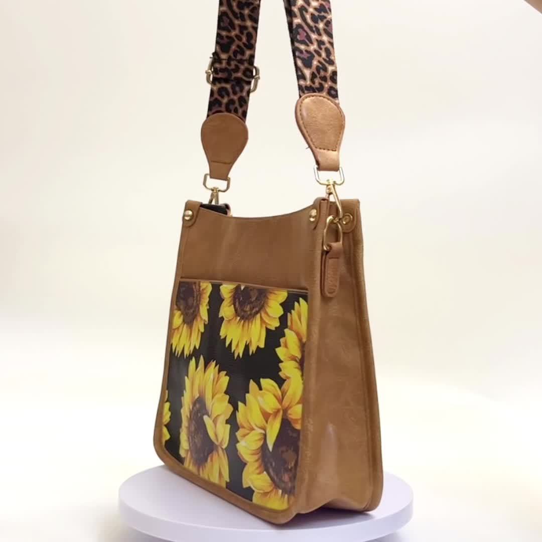 Trendy Sunflower Printed Crossbody Bag Pu Leather Square Temu