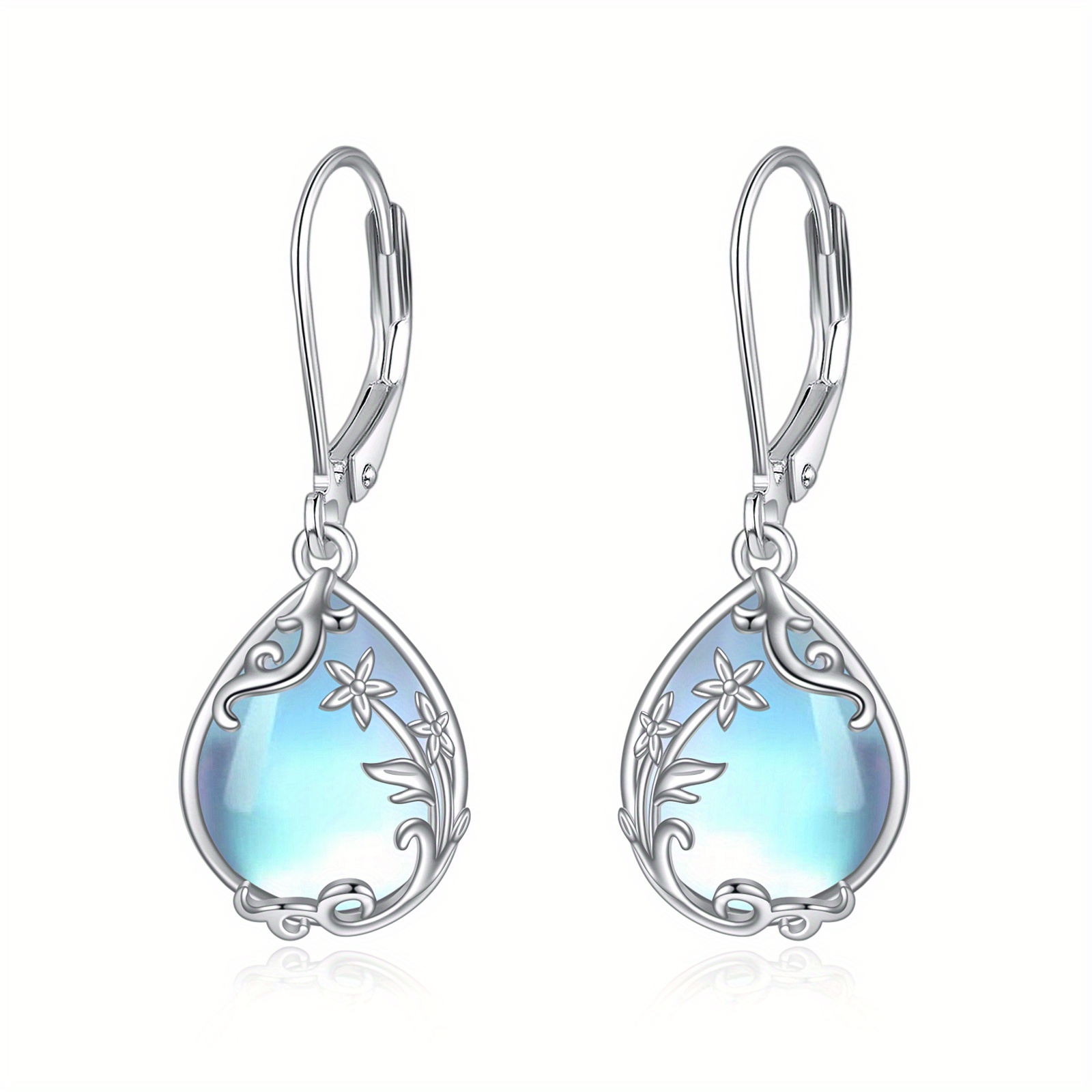 Violet Synthetic Birth Flower Teardrop Drop Dangle Earrings Sterling Silver Leverback Earrings Jewelry