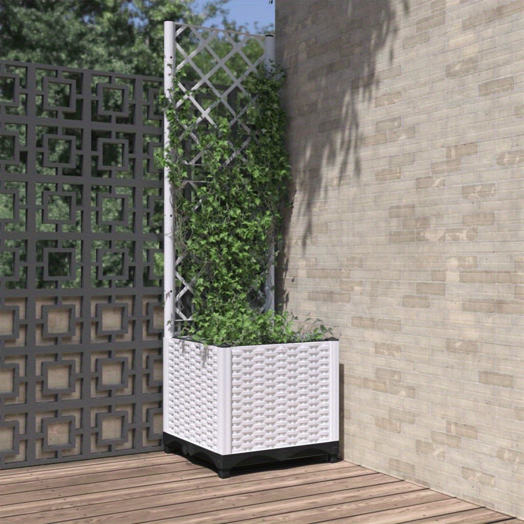 Garden Planter With Trellis White 40x40x136 Cm Pp Planter Box Outdoor, Standing Growing Bed Raised Bed For Gardening, Vegetables, Flower, Backyard