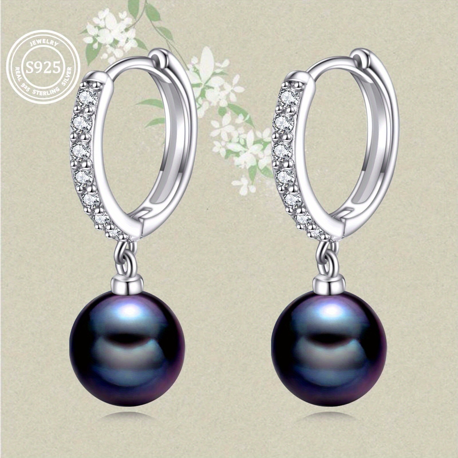   925 sterling   synthetic pearl hoop earrings with sparkling  s dangle drop jewelry for women elegant gift for christmas and daily wear christmas earrings elegant dangle earrings   accents pearl earrings Product details 4