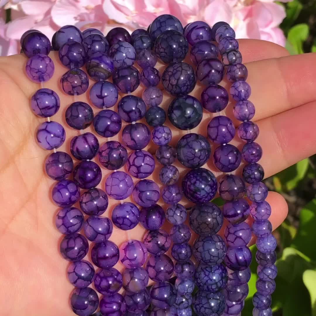 Natural Stone Purple Dragon Vein Loose Beads For Jewelry Making