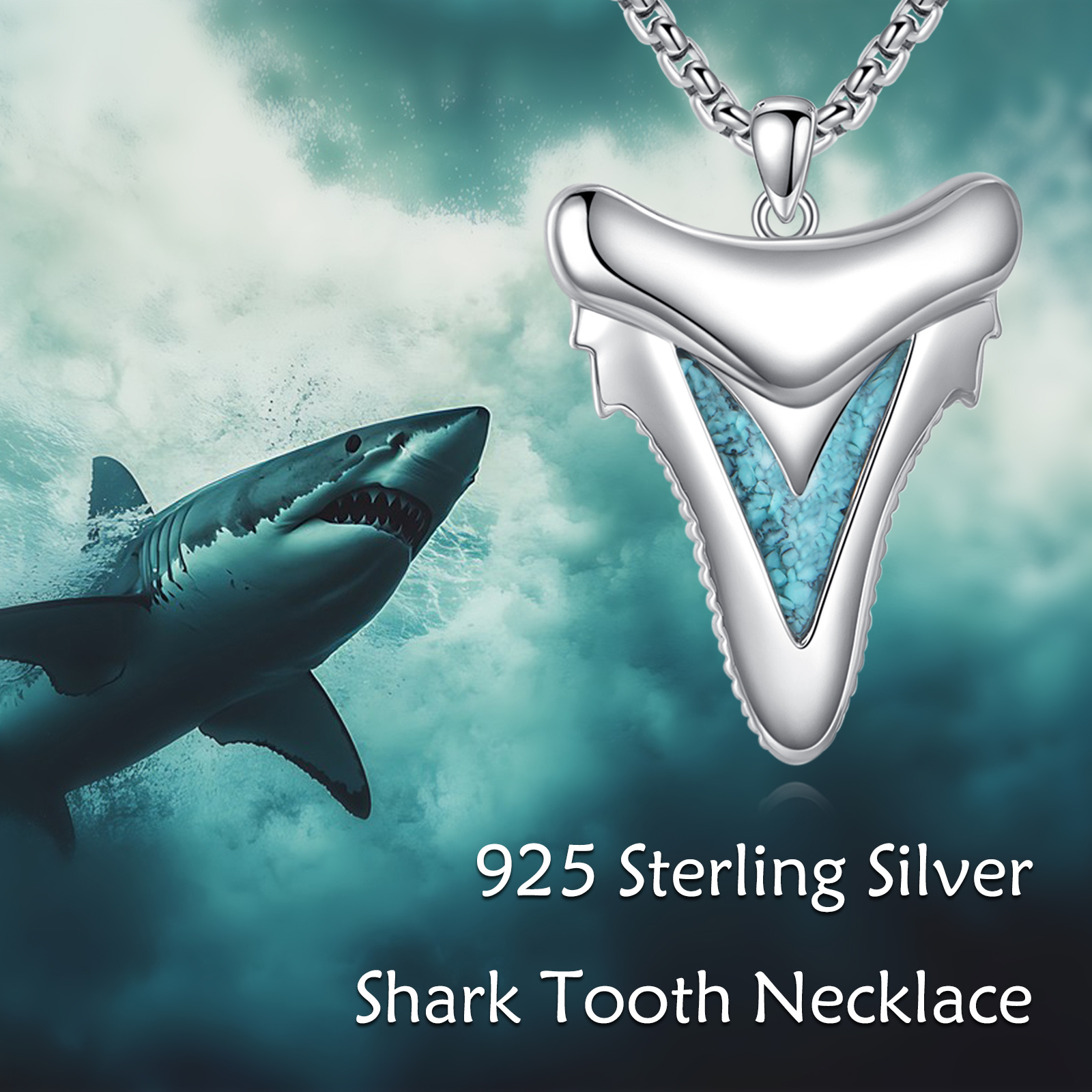 Image of 925 Sterling Silvery Synthetic Turquoise Necklace For Daily Wear, Birthday Gift, Christmas Gift, For Family &