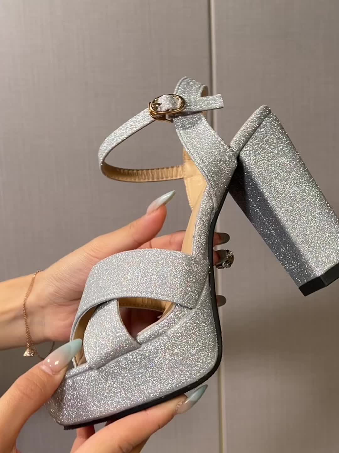 Pewter Cross Over Strap Band Heels, Womens Shoes