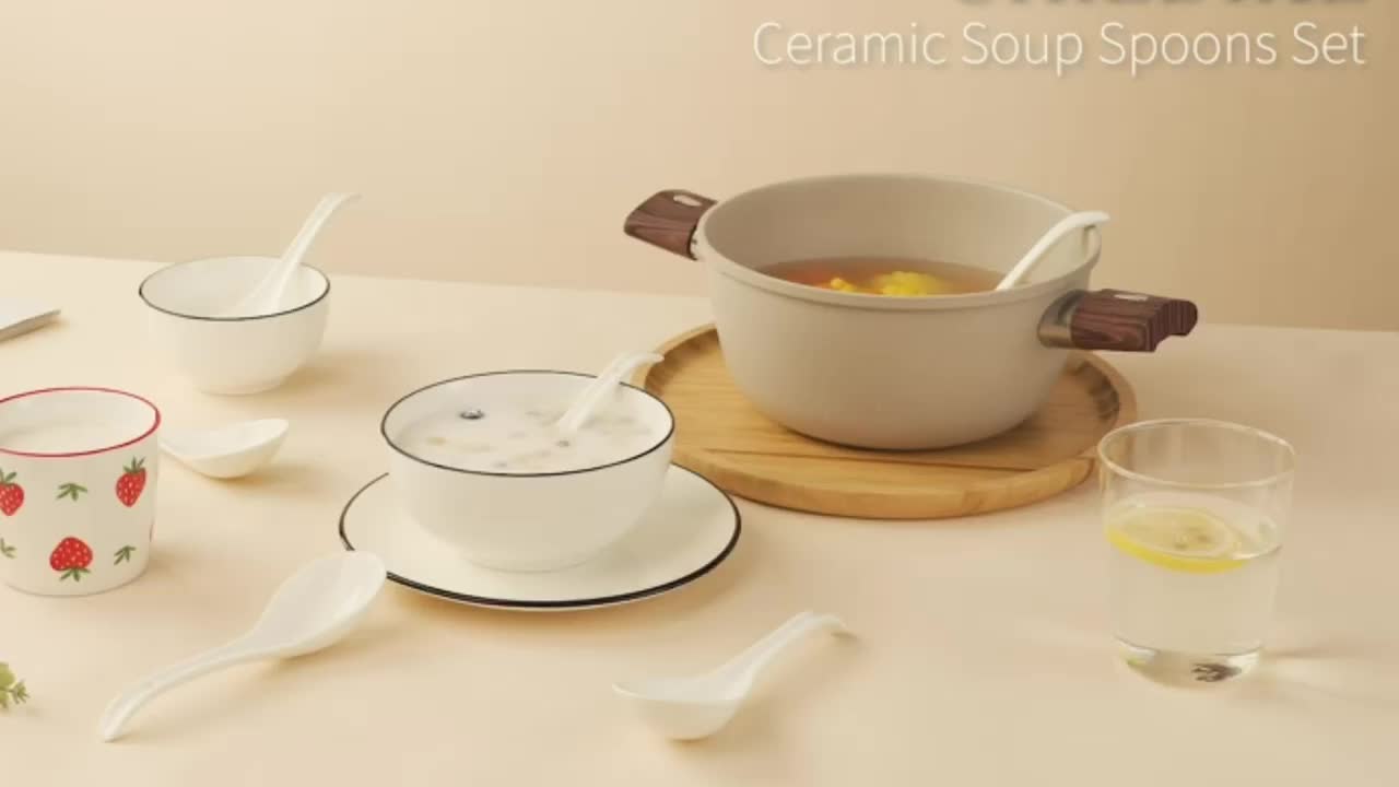  Cucharas de sopa de cerámica 5 cucharas de cerámica Ramen   cuchara de sopa de avena, cuchara de porcelana para escobilla de cocina  china, lavavajillas y microondas : Hogar y Cocina